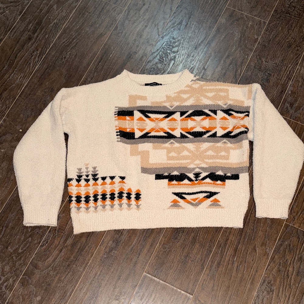 Men's Cream and Black Patterned Sweater
